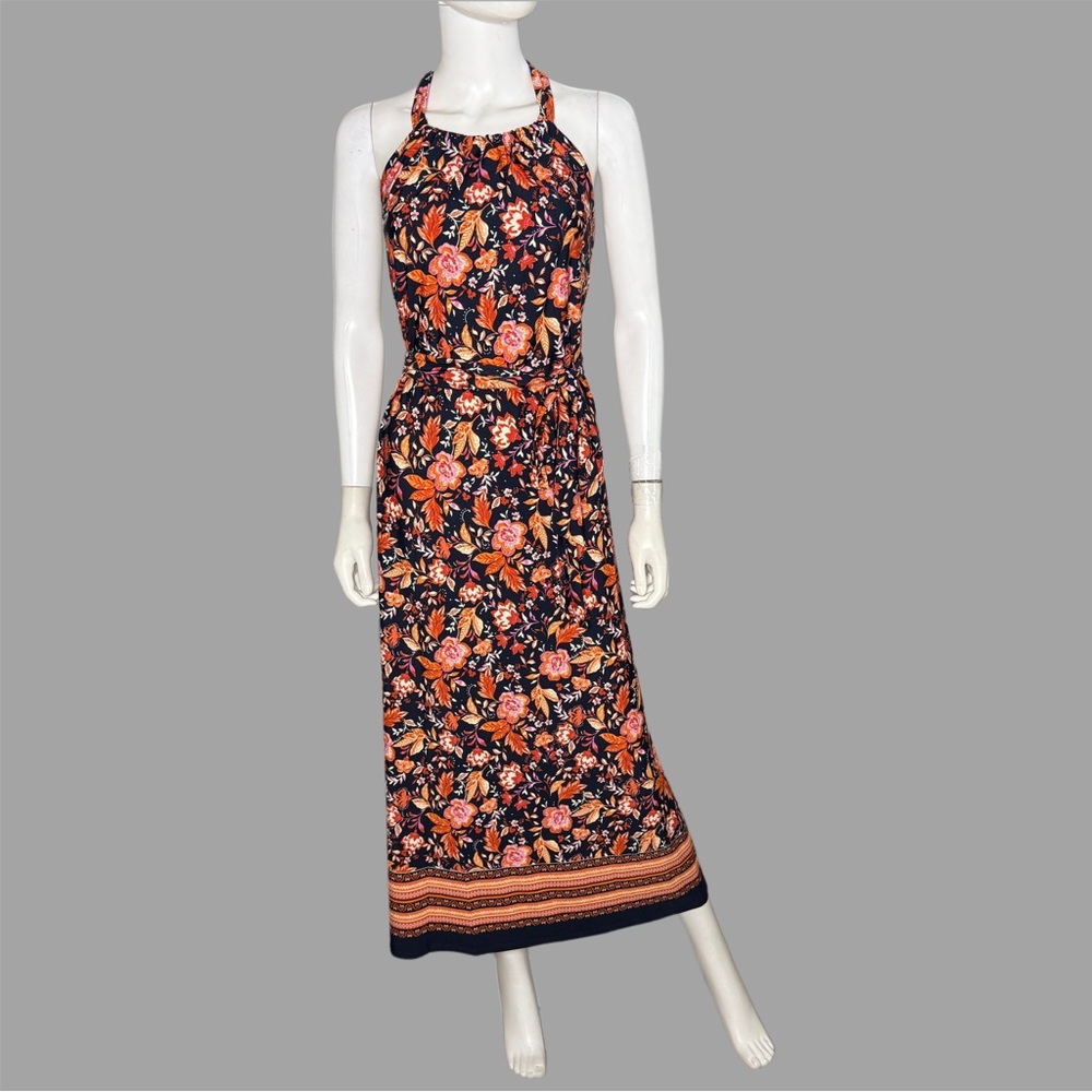 Halogen Floral Halter Tie Waist Maxi Dress - Pink Multi